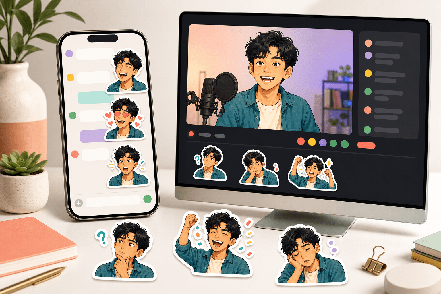 Personal reaction stickers used in a generic group chat and live-stream interface